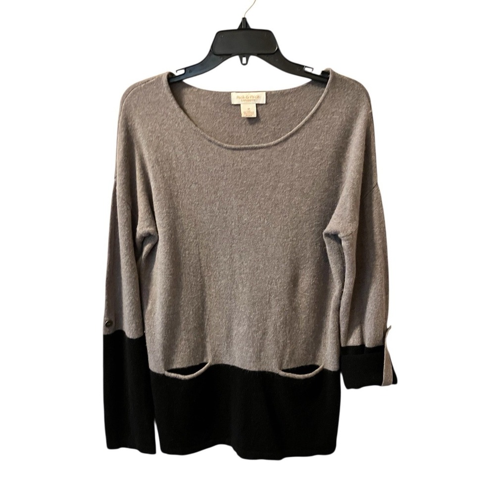 Peck & Peck Cashmere Sweater Sz  Medium Black Gray‎ Tunic Roll Tab